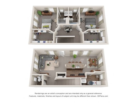 Floor plan for 2 beds, 2 baths, 1334 sqft